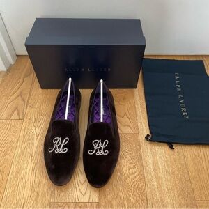 Ralph Lauren Purple Label Alonzo Velvet Loafers Slippers Bullion Embroidered RL